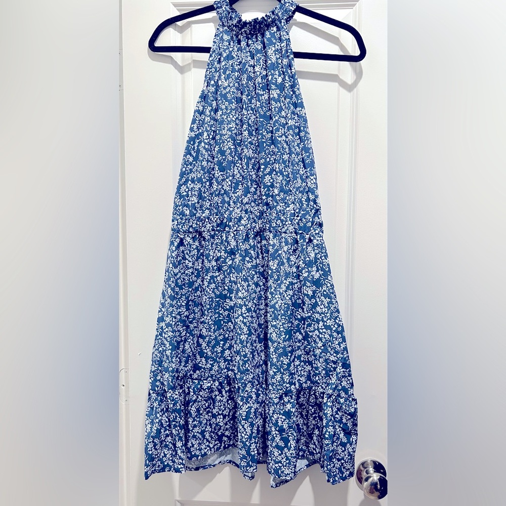 XL Navy & White Floral Flirty Halter Summer Dress